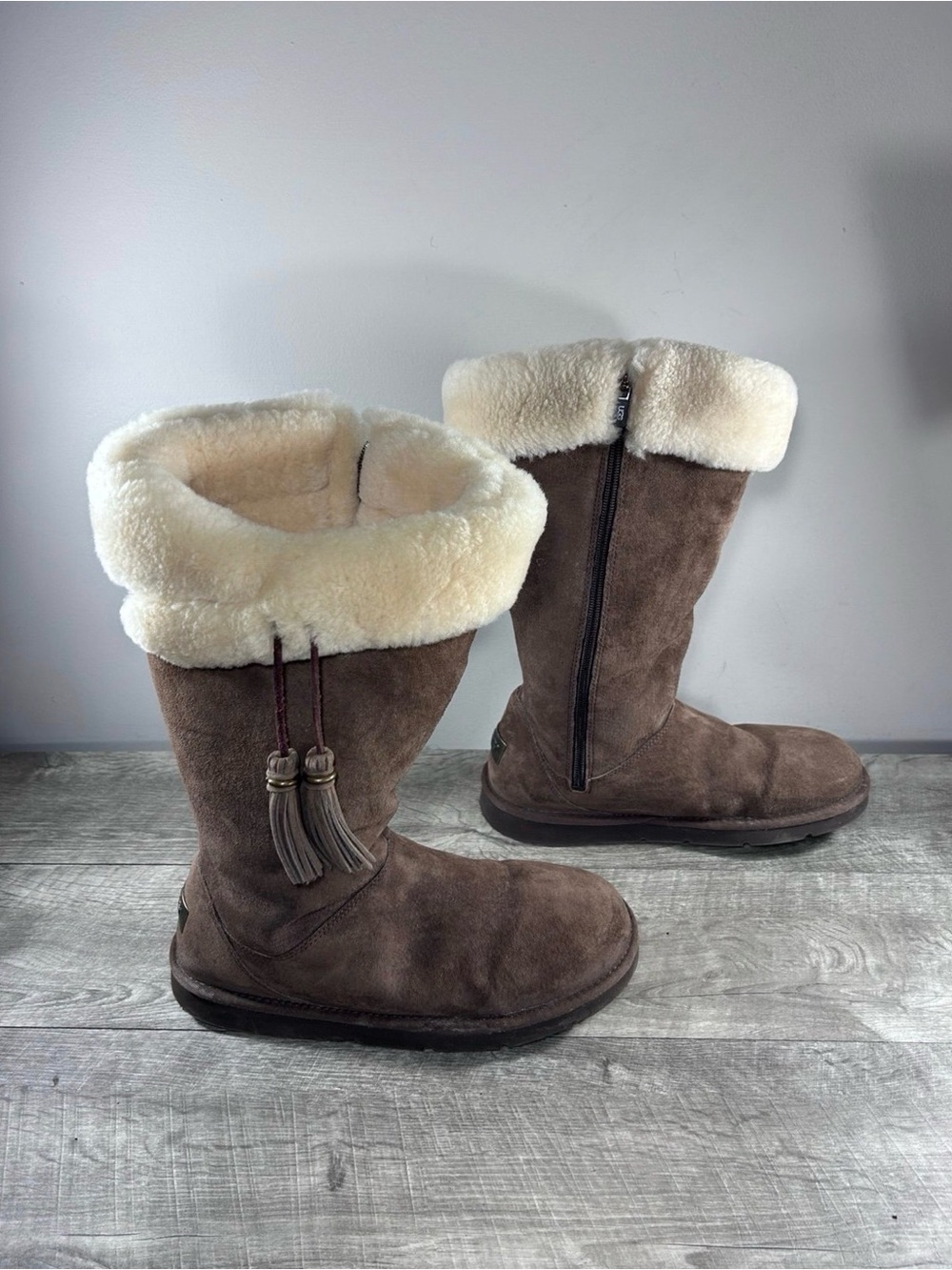 UGG Australia 1894 Plumdale Tall Zip Shearling Cuff Womens Suede Boots Size 10